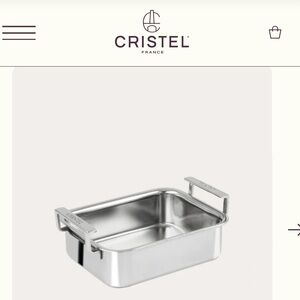 CRISTEL Mini Roasting Pan Dish France 3.9” 3-ply Roaster w Handles NIB $110